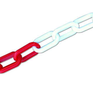 Пластиковая оградительная цепь 25м ф8 красно-белая 